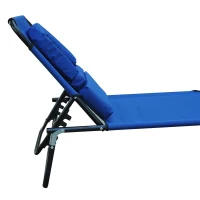 Outsunny Folding Outdoor Lounge Chair, Portable Reclining Beach Lounger with Face Hole, Detachable Pillow, 4-Position Adjustable Backrest, For Patio, Garden, Poolside, Blue(m-10)