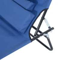 Outsunny Adjustable Outdoor Lounge Chair, Garden Folding Chaise Lounge with Face Hole Reclining Tanning Chair Seat, Folding Camping Beach Lounging Bed w/ Support Pillow, Blue(m-10)