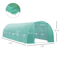 Outsunny 26' x 10' x 6.6' Walk-in Tunnel Hoop Greenhouse, PE Cover, Steel Frame, Roll-Up Zipper Door & 12 Mesh Windows for Flowers, Vegetables, Tropical Plants, Light Green(m-3)