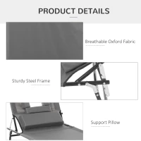 Outsunny Adjustable Outdoor Lounge Chair, Garden Folding Chaise Lounge with Face Hole Reclining Tanning Chair Seat, Folding Camping Beach Lounging Bed w/ Support Pillow, Grey(m-6)