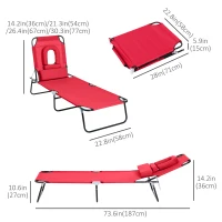 Outsunny Adjustable Outdoor Lounge Chair, Garden Folding Chaise Lounge with Face Hole Reclining Tanning Chair Seat, Folding Camping Beach Lounging Bed w/ Support Pillow, Red(m-3)