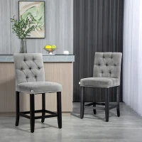HOMCOM Fabric Bar Stool Set of 2, Tall 25.6" Seat Height Bar Chairs with Tufted Back & Wood Legs, Light Grey(m-1)
