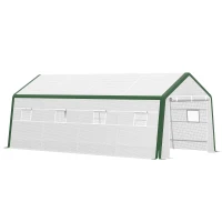 Outsunny 20' x 10' x 8' Heavy-duty Greenhouse, Walk-in Hot House with Windows and Roll Up Door, PE Cover, Steel Frame, White(m-1)