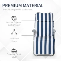 Outsunny Set of 2 Garden Sun Lounger Outdoor Reclining Seat Cushioned Seat Foldable Adjustable Recliner White and Blue(m-7)