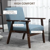 HOMCOM Comfy Accent Chairs with Cushioned Seat, Upholstered Linen-Feel Armchair for Bedroom, Living Room, Blue(m-5)