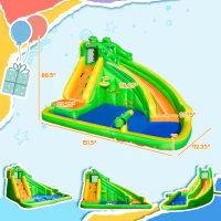 Outsunny 5 in 1 Inflatable Water Slide, Crocodile Style Water Park Bounce House Castle with Slide, Pool, Hoop, Water Cannon, Climbing Wall, Include Air Blower(m-3)
