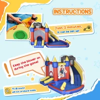 Outsunny 6-in-1 Inflatable Water Slide, Kids Castle Bounce House with Slide, Trampoline, Basket Hoop, Pool, Cannon, Climbing Wall Includes Carry Bag, Repair Patches, Basketball, 680W Air Blower(m-7)