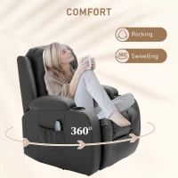 HOMCOM Vibration Massage Recliner Chair for Living Room with Heat,  Swivel Single Sofa, Modern PU Leather Manual Reclining Chair with Footrest, Black(m-7)