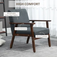 HOMCOM Modern Accent Chairs with Cushioned Seat, Upholstered Linen-Feel Armchair for Bedroom, Living Room, Dark Gray(m-5)