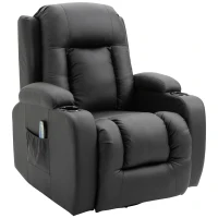 HOMCOM Vibration Massage Recliner Chair for Living Room with Heat,  Swivel Single Sofa, Modern PU Leather Manual Reclining Chair with Footrest, Black(m-1)