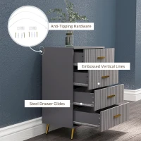 HOMCOM 4 Drawer Cabinet, Drawer Chest for Bedroom, Chest of Drawers with Aluminium Legs and Gold Handles, Dark Grey(m-6)