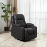 HOMCOM Vibration Massage Recliner Chair for Living Room with Heat,  Swivel Single Sofa, Modern PU Leather Manual Reclining Chair with Footrest, Deep Brown(m-2)