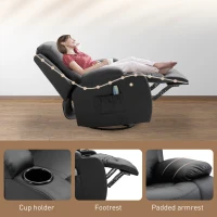 HOMCOM Vibration Massage Recliner Chair for Living Room with Heat,  Swivel Single Sofa, Modern PU Leather Manual Reclining Chair with Footrest, Black(m-8)