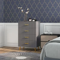 HOMCOM 4 Drawer Cabinet, Drawer Chest for Bedroom, Chest of Drawers with Aluminium Legs and Gold Handles, Dark Grey(m-1)