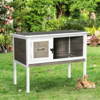PawHut Elevated Rabbit Hutch with Hinged Roof & Metal Cage - Secure Outdoor Shelter for Small Animals, Easy Access Design(m-1)