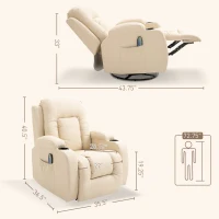 HOMCOM Vibration Massage Recliner Chair for Living Room with Heat,  Swivel Single Sofa, Modern PU Leather Manual Reclining Chair with Footrest, Cream White(m-3)