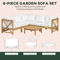 Outsunny 6 Piece Wood Patio Furniture Set, Outdoor Sectional Sofa with Cushions and Coffee Table, Acacia Wood Conversation Set Couch, Cream White(m-5)