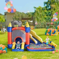 Outsunny 6-in-1 Inflatable Water Slide, Kids Castle Bounce House with Slide, Trampoline, Basket Hoop, Pool, Cannon, Climbing Wall Includes Carry Bag, Repair Patches, Basketball, 680W Air Blower(m-2)