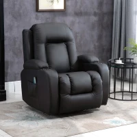 HOMCOM Vibration Massage Recliner Chair for Living Room with Heat,  Swivel Single Sofa, Modern PU Leather Manual Reclining Chair with Footrest, Black(m-2)