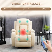 HOMCOM Vibration Massage Recliner Chair for Living Room with Heat,  Swivel Single Sofa, Modern PU Leather Manual Reclining Chair with Footrest, Cream White(m-4)