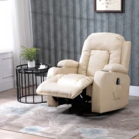HOMCOM Vibration Massage Recliner Chair for Living Room with Heat,  Swivel Single Sofa, Modern PU Leather Manual Reclining Chair with Footrest, Cream White(m-9)
