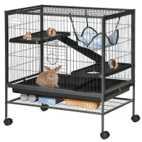 PawHut Small Animal Cage with Hammock, 3-Tier Ferret Cage Removable Tray(m-2)