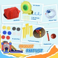 Outsunny 6-in-1 Inflatable Water Slide, Kids Castle Bounce House with Slide, Trampoline, Basket Hoop, Pool, Cannon, Climbing Wall Includes Carry Bag, Repair Patches, Basketball, 680W Air Blower(m-5)