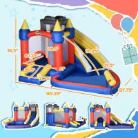 Outsunny 6-in-1 Inflatable Water Slide, Kids Castle Bounce House with Slide, Trampoline, Basket Hoop, Pool, Cannon, Climbing Wall Includes Carry Bag, Repair Patches, Basketball, 680W Air Blower(m-3)