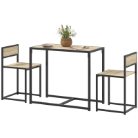 HOMCOM 3-Piece Dining Room Set, Industrial Kitchen Table Set with Rectangular Table and 2 Dining Chairs, Oak