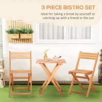 Outsunny 3pc Teak Patio Set, Foldable Garden Furniture with Chairs & Table, Compact Outdoor Seating Solution for Balcony, Porch(m-3)