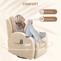 HOMCOM Vibration Massage Recliner Chair for Living Room with Heat,  Swivel Single Sofa, Modern PU Leather Manual Reclining Chair with Footrest, Cream White(m-7)