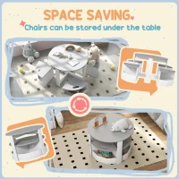Qaba 5 Piece Kids Table and Chairs Set with Storage for Art, Craft, Drawing, Playroom, Classroom, Nursery, Gray(m-5)