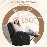 HOMCOM Vibration Massage Recliner Chair for Living Room with Heat,  Swivel Single Sofa, Modern PU Leather Manual Reclining Chair with Footrest, Black(m-5)