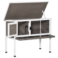 PawHut Elevated Rabbit Hutch with Hinged Roof & Metal Cage - Secure Outdoor Shelter for Small Animals, Easy Access Design(m-7)