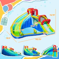 Outsunny 5-in-1 Inflatable Water Slide Kids Bounce House Water Park Jumping Castle Includes Trampoline Slide Water Pool Cannon Climbing Wall with Carry Bag, Repair Patches, 450W Air Blower(m-3)