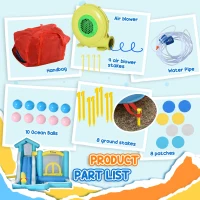 Outsunny 5-in-1 Kids Inflatable Bounce House Jumping Castle with Slide, Climbing Wall, Trampoline, & Water Pool Area, Water Cannon, Sea Balls, Air Blower(m-5)