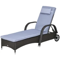 Outsunny Outdoor Lounger, Deck Lounge Chair with Headrest, 5-Level Adjustable, Backrest, Wheels, Deep Coffee and Silver Grey(m-2)
