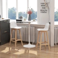 HOMCOM Bar Height Stools Set of 2, PU Leather Upholstered Stools for Kitchen Island, Modern Bar Chairs with Backs, White(m-9)