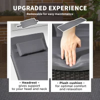 Outsunny Outdoor Lounger, Deck Lounge Chair with Headrest, 5-Level Adjustable, Backrest, Wheels, Deep Coffee and Med Grey(m-5)