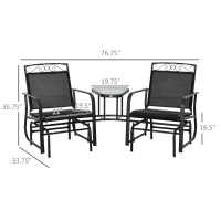 Outsunny Outdoor Glider Chairs with Coffee Table, Patio 2-Seat Rocking Chair Swing with Breathable Sling for Backyard, Black(m-3)