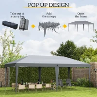 Outsunny 10' x 20' Pop Up Canopy Tent, Upgraded Heavy Duty Tents for Parties, Outdoor Instant Gazebo Sun Shade Shelter with Carry Bag, for Catering, Events, Wedding, Backyard BBQ, Gray(m-4)