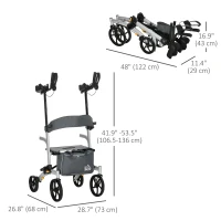 HOMCOM Aluminum Upright Walker with 10'' Wheels, Seat and Backrest, Folding Rollator Walker with Storage Bag, Silver(m-3)