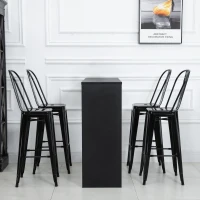 HOMCOM Set of 4 Bar Stools Kitchen Industrial Breakfast Bistro Cafe Metal Frame Black(m-10)