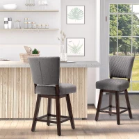 HOMCOM 2 Pieces Swivel Bar Stools, Counter Height Stools Set of 2 with Wood Legs and Footrests for Dining Room, Dark Grey(m-10)