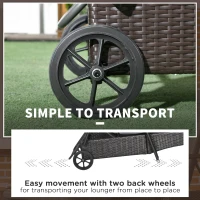 Outsunny Outdoor Lounger, Deck Lounge Chair with Headrest, 5-Level Adjustable, Backrest, Wheels, Deep Coffee and Med Grey(m-7)