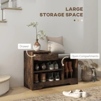 HOMCOM Upholstered Shoe Storage Bench, Hallway Shoe Storage with Seat, Drawer, 3 Open Shelves for Entryway, Rustic Brown(m-4)