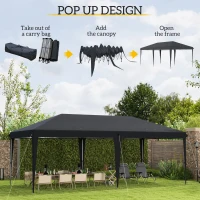 Outsunny 10' x 20' Pop Up Canopy Tent, Upgraded Heavy Duty Tents for Parties, Outdoor Instant Gazebo Sun Shade Shelter with Carry Bag, for Catering, Events, Wedding, Backyard BBQ, Black(m-4)