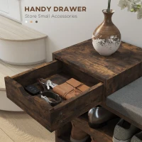 HOMCOM Upholstered Shoe Storage Bench, Hallway Shoe Storage with Seat, Drawer, 3 Open Shelves for Entryway, Rustic Brown(m-5)