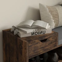 HOMCOM Upholstered Shoe Storage Bench, Hallway Shoe Storage with Seat, Drawer, 3 Open Shelves for Entryway, Rustic Brown(m-9)