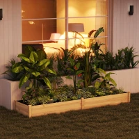 Outsunny 96" x 24" x 10" Wooden Raised Garden Bed with 2 Planter Box and Non-woven Fabric Liner for Backyard, Patio to Grow Vegetables, Herbs, and Flowers, Natural(m-10)